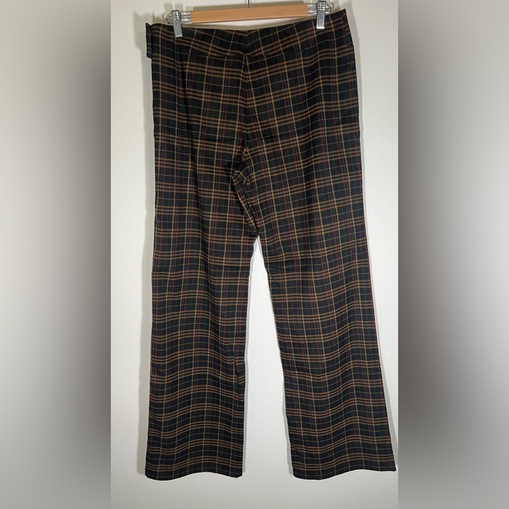 Vintage Y2K Max Studio black brown green plaid flared pants sz 12 academia - Picture 3 of 13